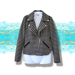 Bagatelle | NWOT Chic Black/White Striped Moto Jacket (SIZE S)